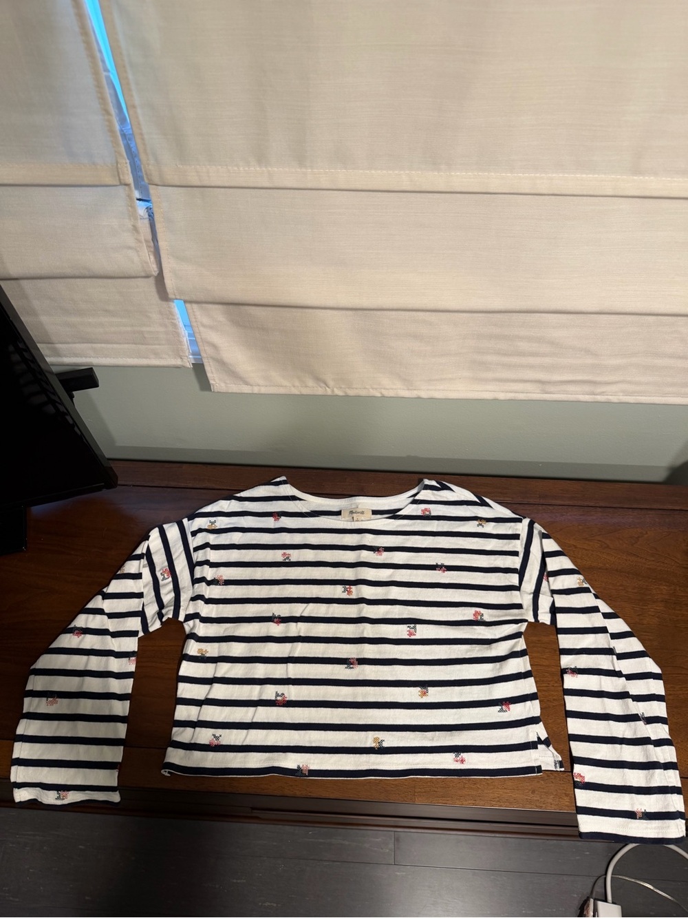 Madewell Navy & White Striped Long-Sleeve Tee with Tiny Embroidered Motifs